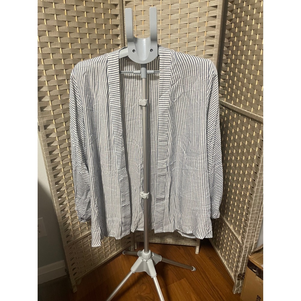 Soft Surroundings Blue White Striped Open Front Cardigan Viscose S/M